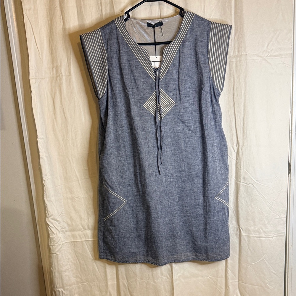 THML Blue Chambray Mini Dress with Contrast Trim